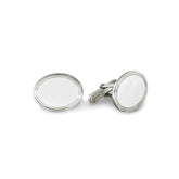 Sterling Silver Oval Polished Cufflinks W/Engine-Turned Border